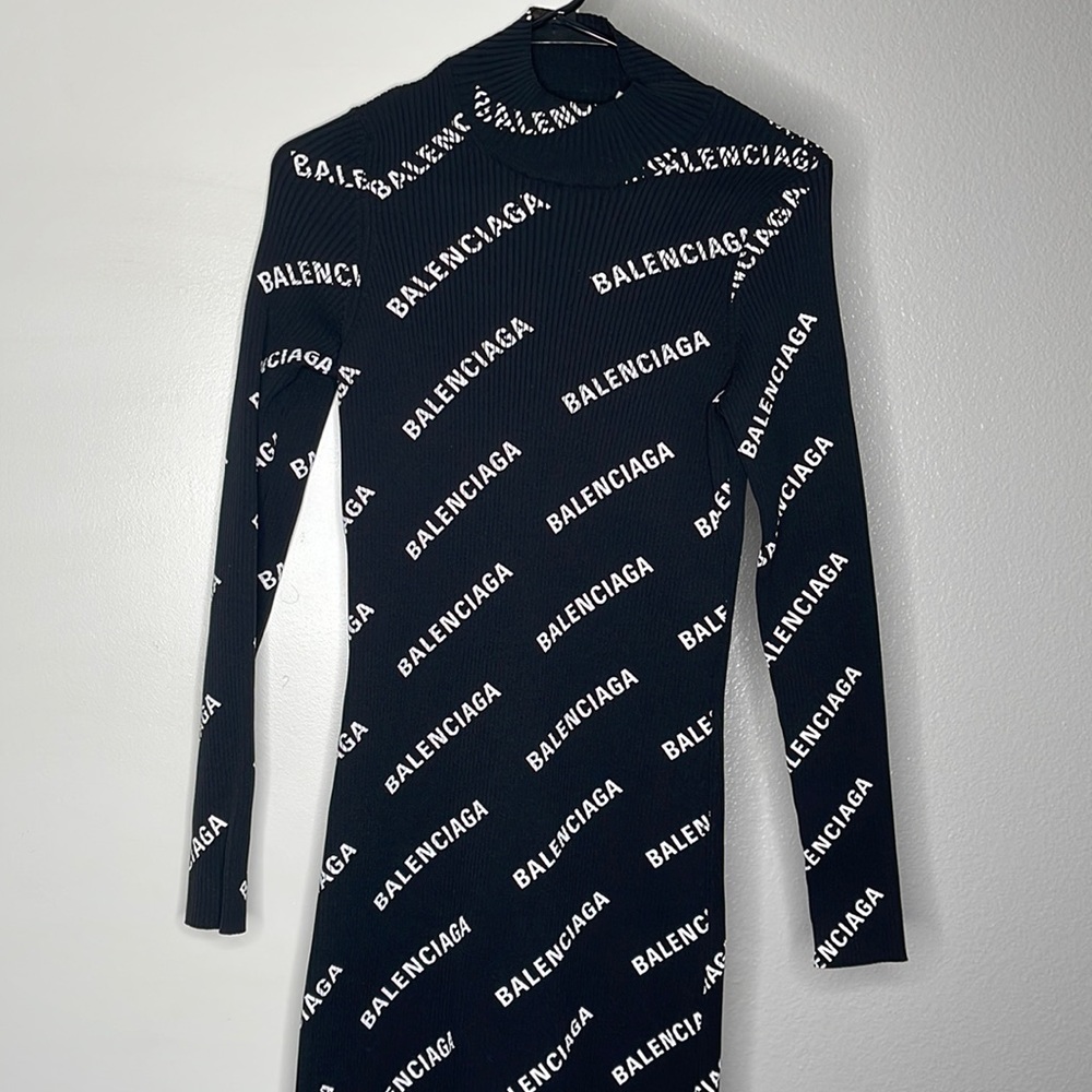 Balenciaga Black Printed Ribbed-Knit Mini Dress
